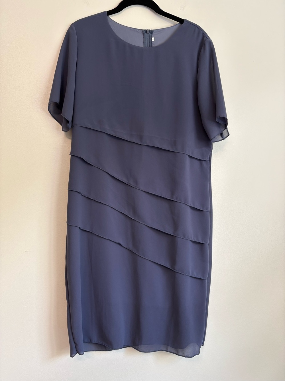 Elegant Layered Shift Dress Slate Blue Sz L Easy Summer Wedding Guest Cocktail